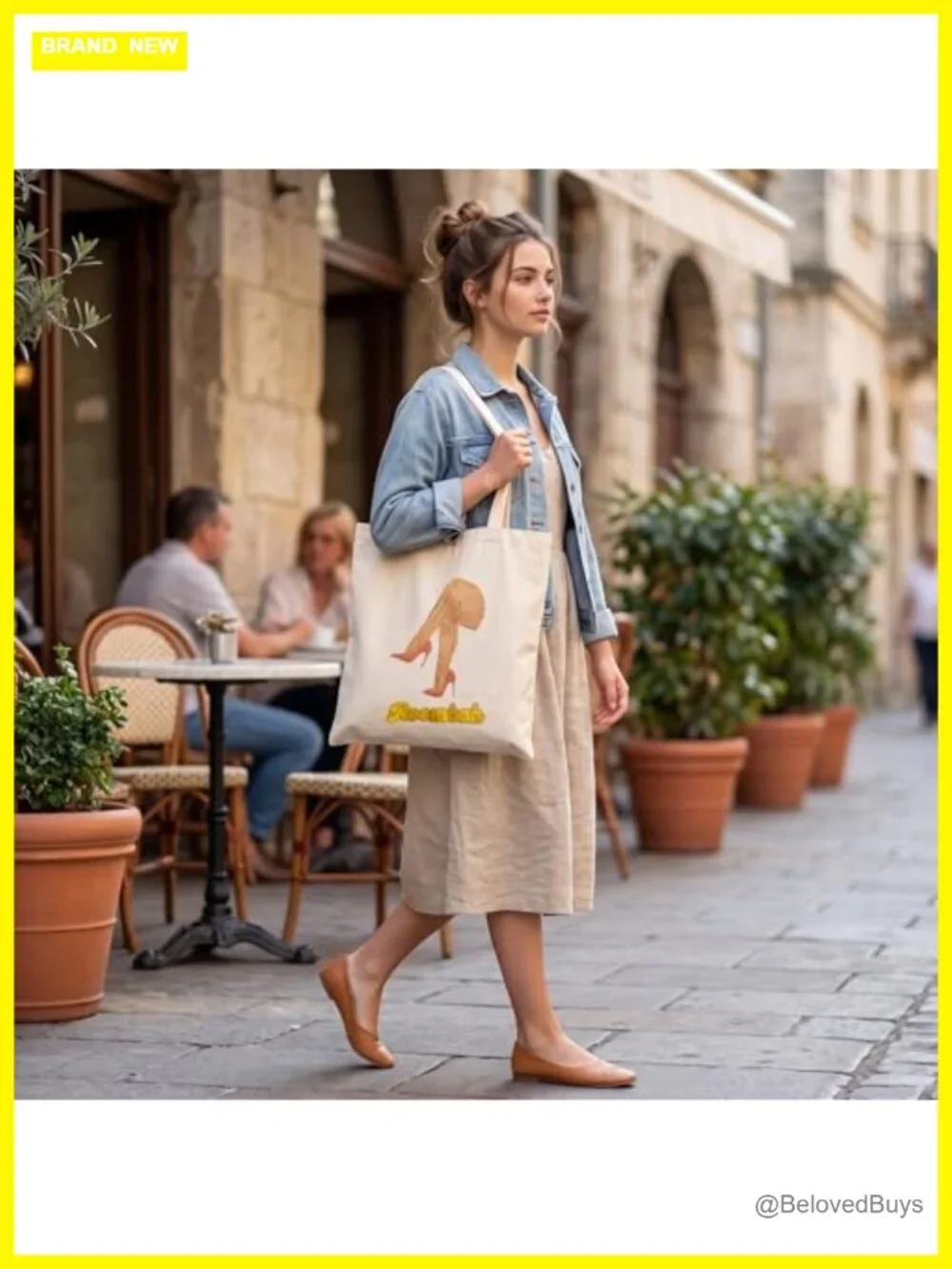 100% Cotton Canvas Tote - Reusable Shopping Grocery Bag with Embroidered Design